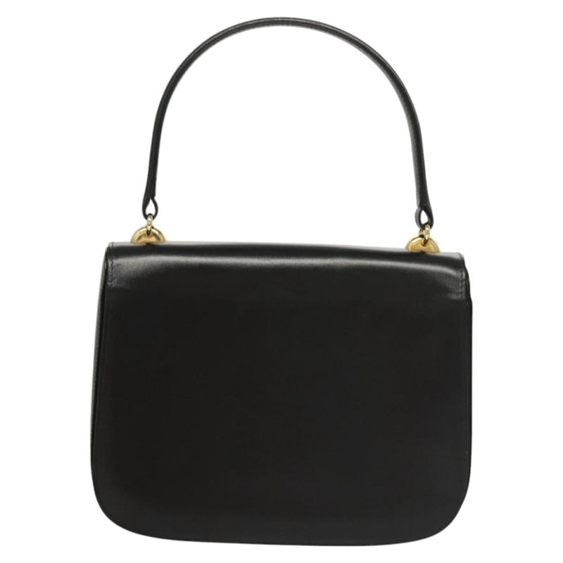 GUCCI Shoulder Bag Leather Black Gold Auth 119576