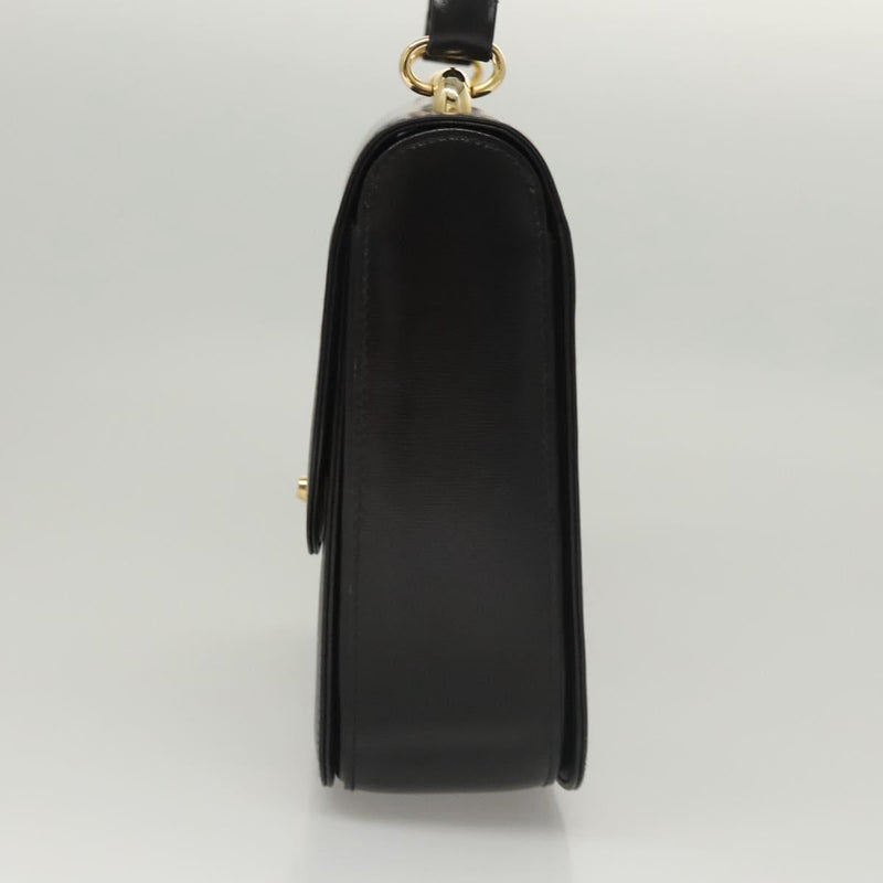 GUCCI Shoulder Bag Leather Black Gold Auth 119576
