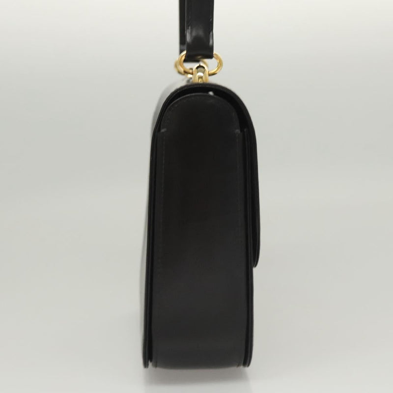 GUCCI Shoulder Bag Leather Black Gold Auth 119576
