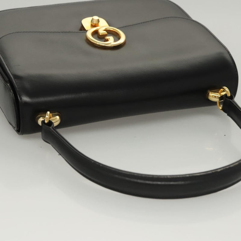 GUCCI Shoulder Bag Leather Black Gold Auth 119576