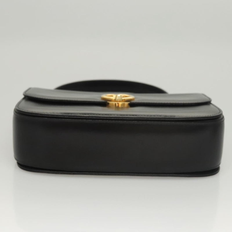 GUCCI Shoulder Bag Leather Black Gold Auth 119576