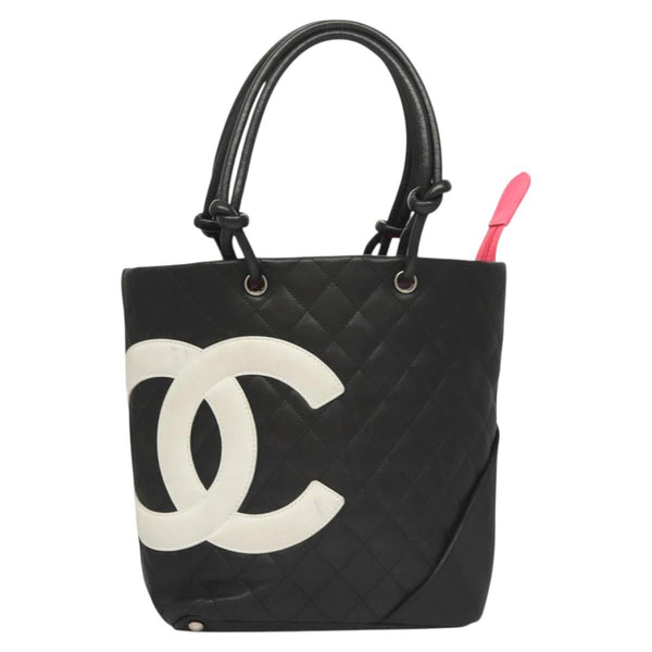 CHANEL Matelasse Cambon Line COCO Mark Tote Bag Lamb Skin Black CC Auth 119583