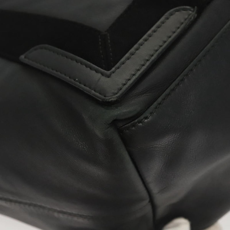 BALENCIAGA Navy Cabas S Hand Bag Leather Black Silver 339933 Auth 119625