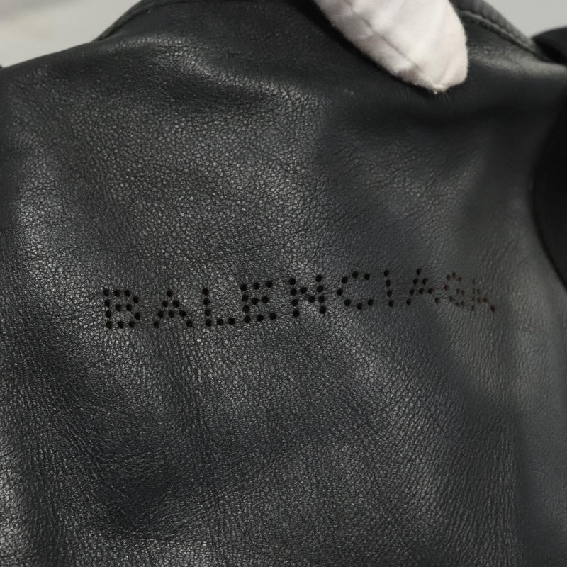 BALENCIAGA Navy Cabas S Hand Bag Leather Black Silver 339933 Auth 119625