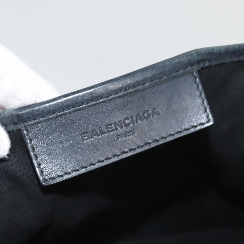 BALENCIAGA Navy Cabas S Hand Bag Leather Black Silver 339933 Auth 119625