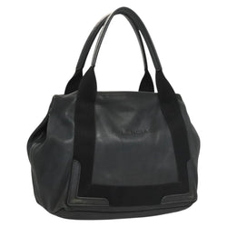BALENCIAGA Navy Cabas S Hand Bag Leather Black Silver 339933 Auth 119625