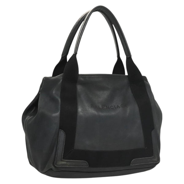 BALENCIAGA Navy Cabas S Hand Bag Leather Black Silver 339933 Auth 119625