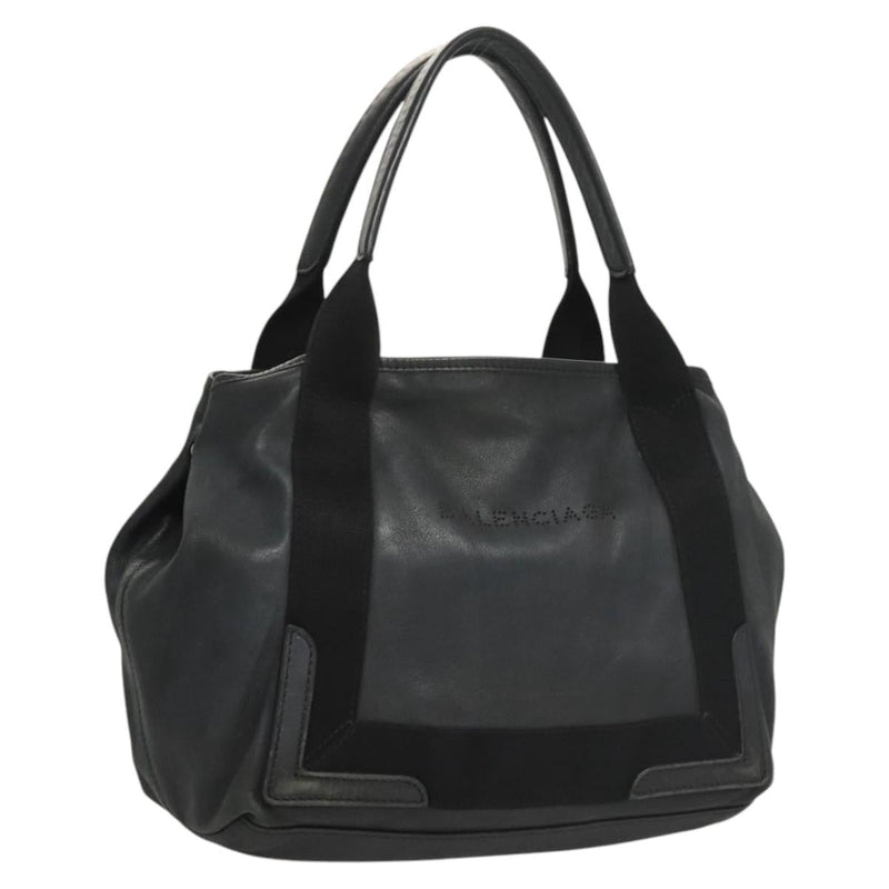 BALENCIAGA Navy Cabas S Hand Bag Leather Black Silver 339933 Auth 119625