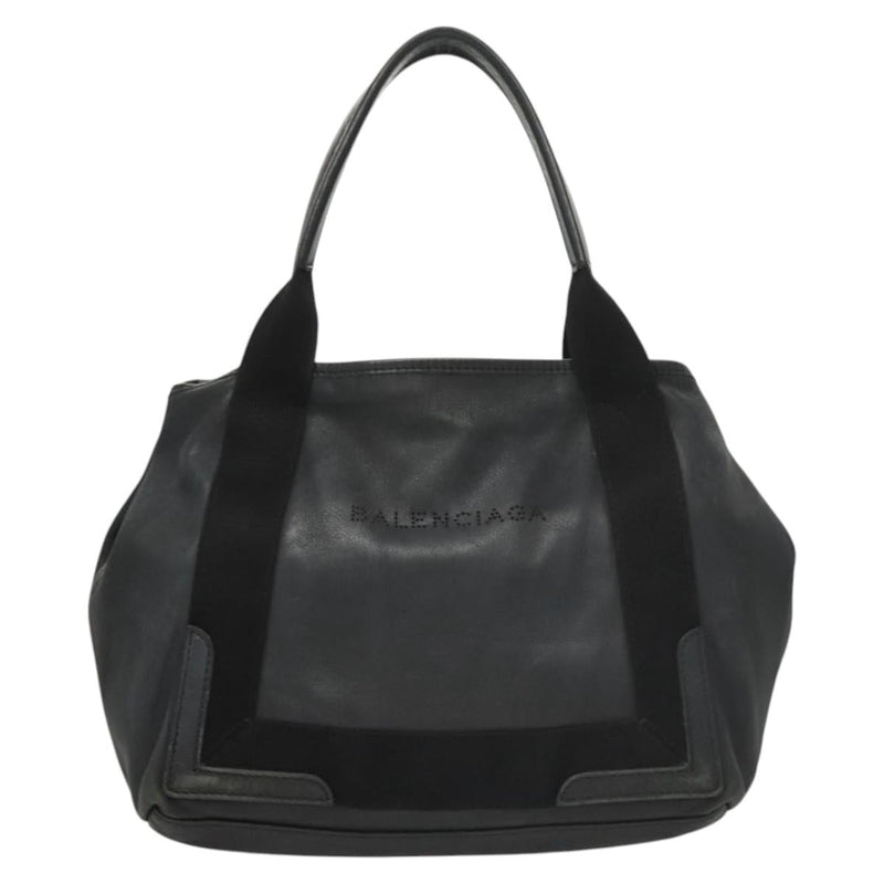 BALENCIAGA Navy Cabas S Hand Bag Leather Black Silver 339933 Auth 119625