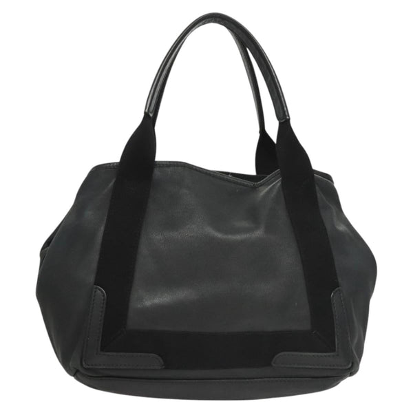 BALENCIAGA Navy Cabas S Hand Bag Leather Black Silver 339933 Auth 119625