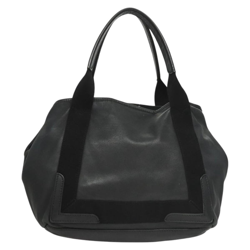 BALENCIAGA Navy Cabas S Hand Bag Leather Black Silver 339933 Auth 119625