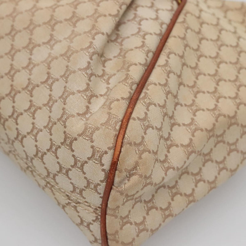 CELINE Macadam Canvas Shoulder Bag Beige Gold Auth 119626