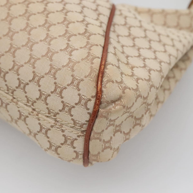 CELINE Macadam Canvas Shoulder Bag Beige Gold Auth 119626