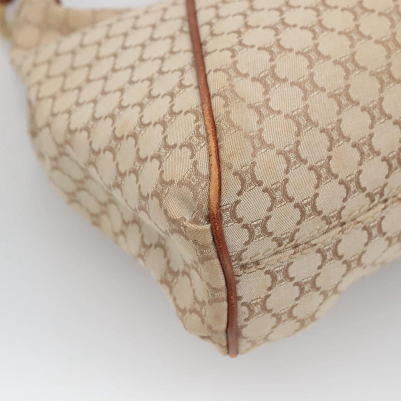 CELINE Macadam Canvas Shoulder Bag Beige Gold Auth 119626