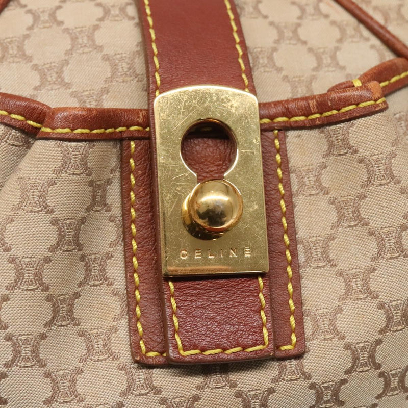 CELINE Macadam Canvas Shoulder Bag Beige Gold Auth 119626