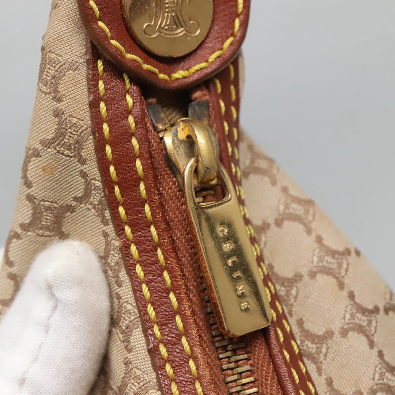 CELINE Macadam Canvas Shoulder Bag Beige Gold Auth 119626