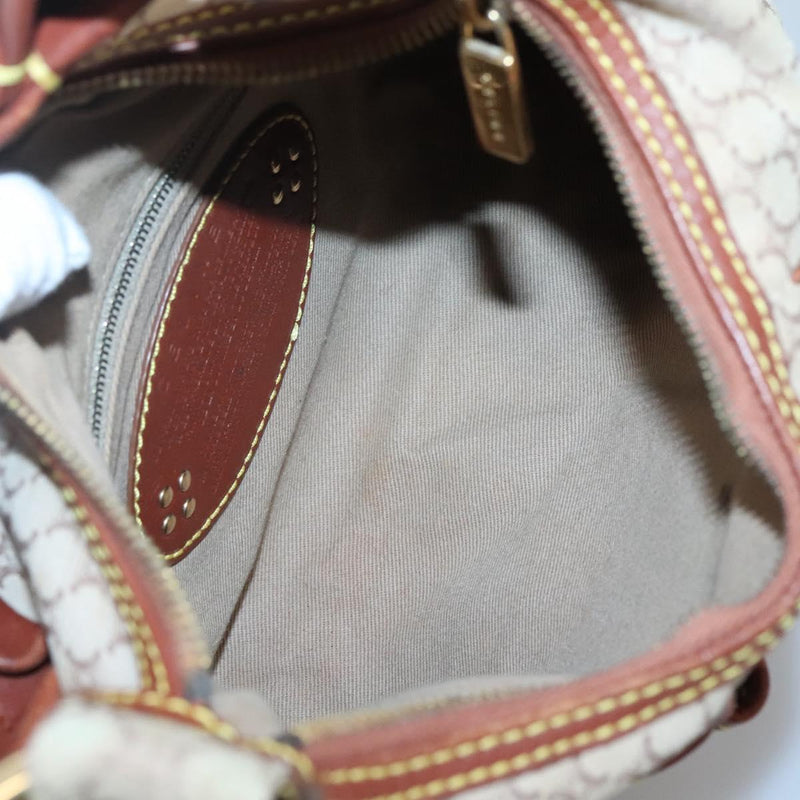 CELINE Macadam Canvas Shoulder Bag Beige Gold Auth 119626