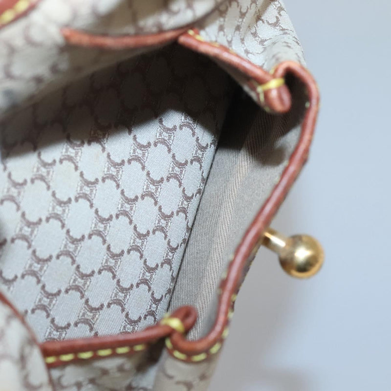 CELINE Macadam Canvas Shoulder Bag Beige Gold Auth 119626