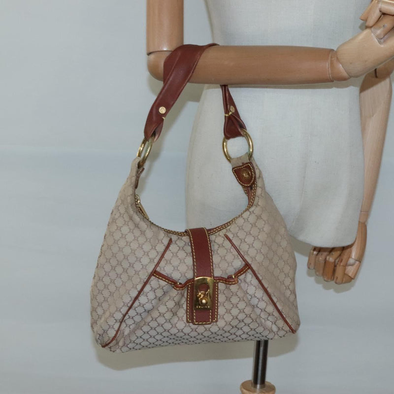 CELINE Macadam Canvas Shoulder Bag Beige Gold Auth 119626