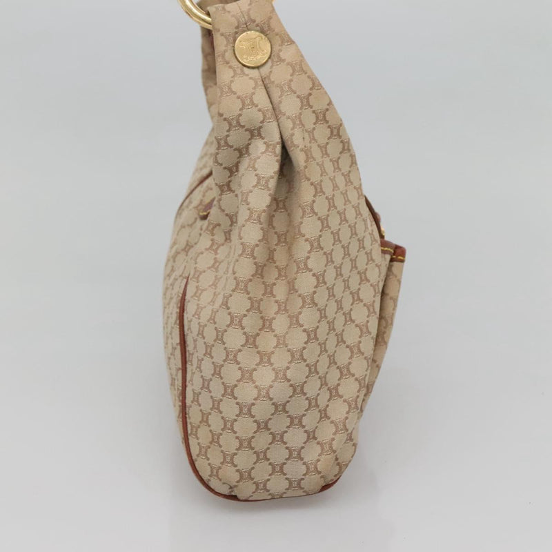 CELINE Macadam Canvas Shoulder Bag Beige Gold Auth 119626