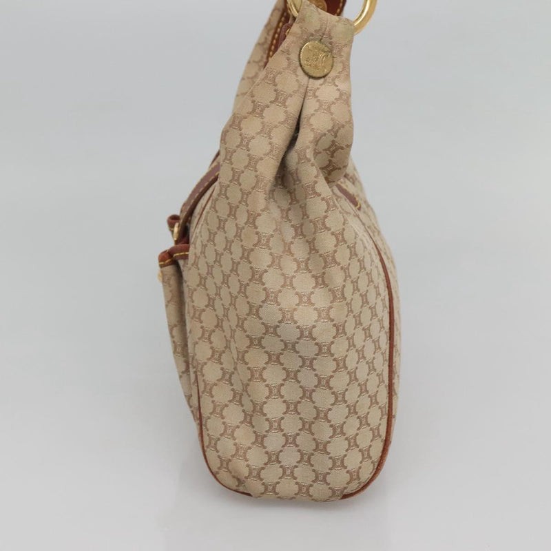 CELINE Macadam Canvas Shoulder Bag Beige Gold Auth 119626
