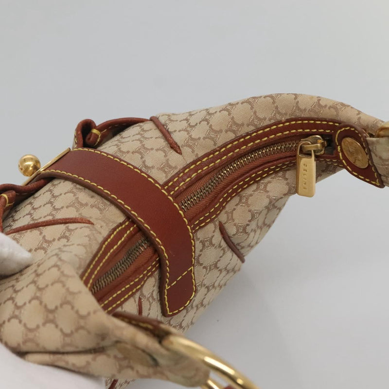 CELINE Macadam Canvas Shoulder Bag Beige Gold Auth 119626