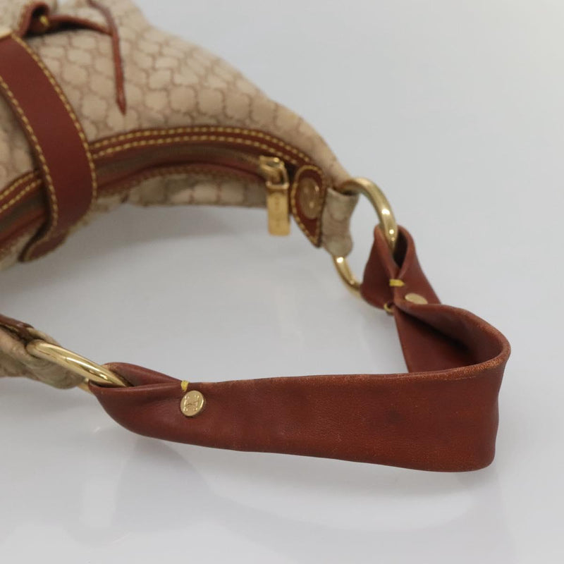 CELINE Macadam Canvas Shoulder Bag Beige Gold Auth 119626