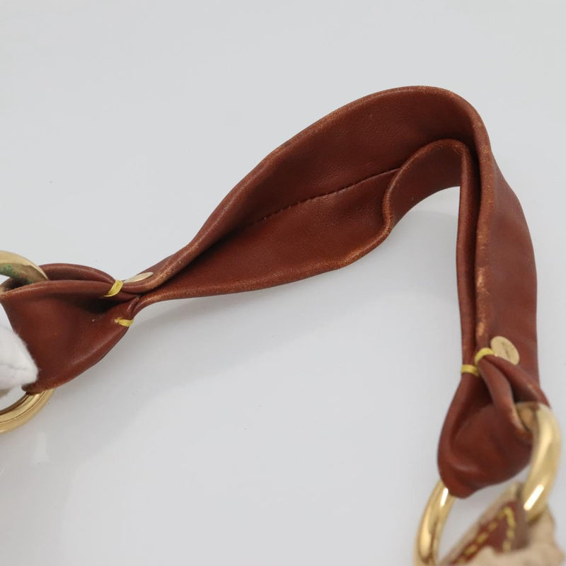 CELINE Macadam Canvas Shoulder Bag Beige Gold Auth 119626
