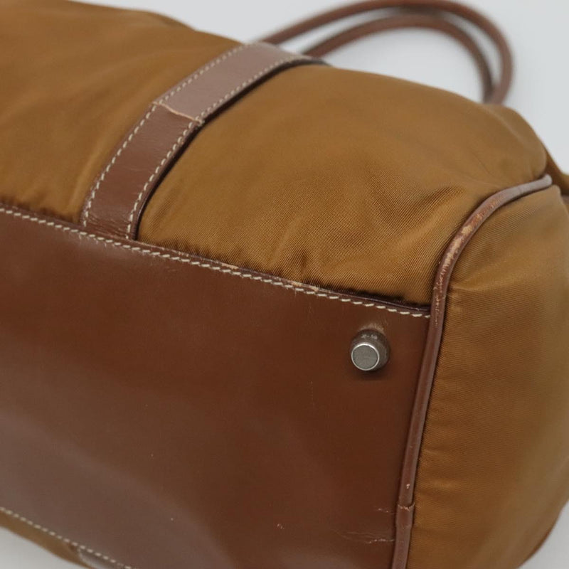 PRADA Hand Bag Nylon Brown Silver Auth 119649