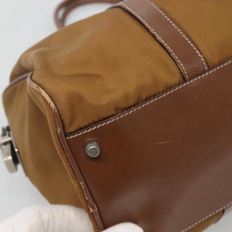 PRADA Hand Bag Nylon Brown Silver Auth 119649