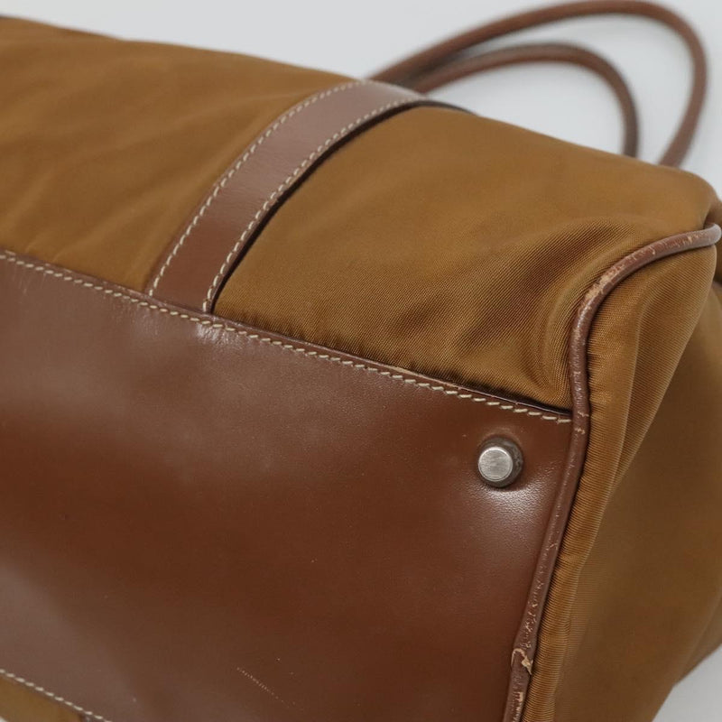 PRADA Hand Bag Nylon Brown Silver Auth 119649