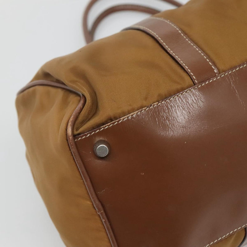 PRADA Hand Bag Nylon Brown Silver Auth 119649