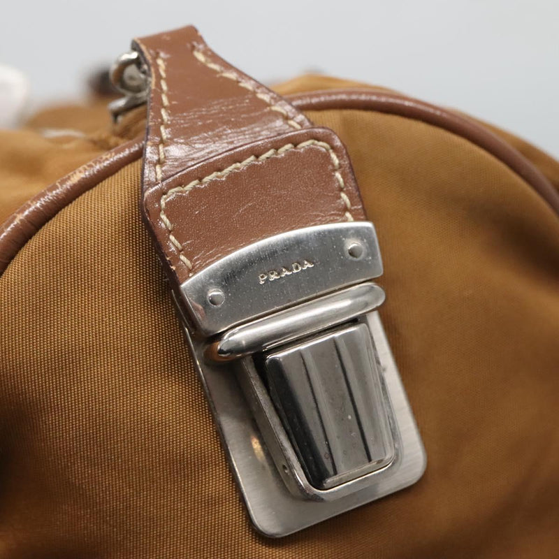 PRADA Hand Bag Nylon Brown Silver Auth 119649