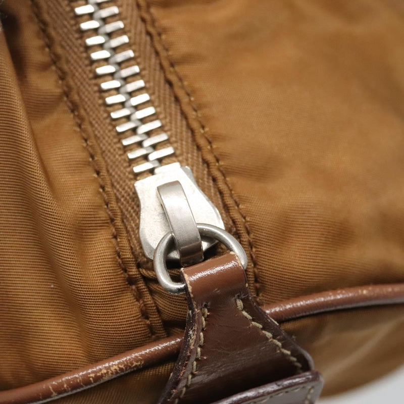 PRADA Hand Bag Nylon Brown Silver Auth 119649