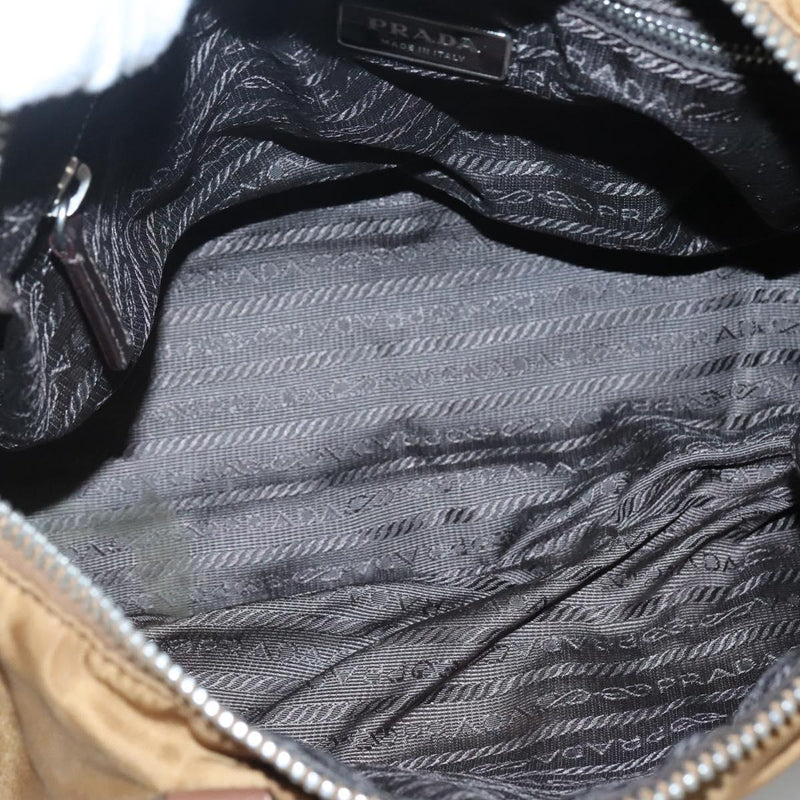 PRADA Hand Bag Nylon Brown Silver Auth 119649