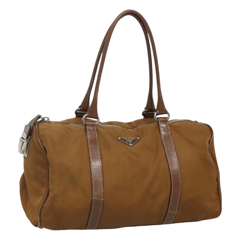 PRADA Hand Bag Nylon Brown Silver Auth 119649