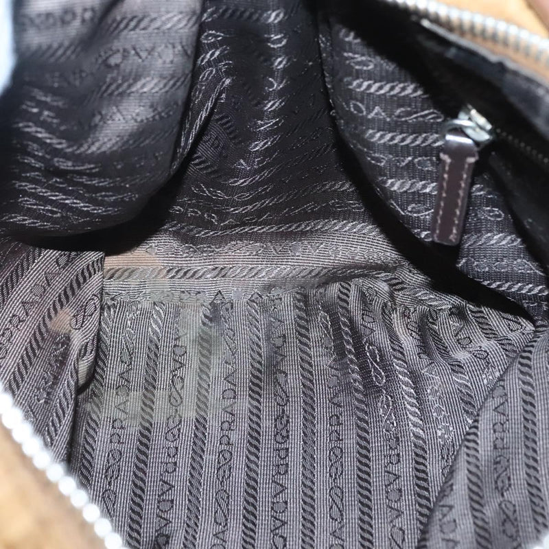 PRADA Hand Bag Nylon Brown Silver Auth 119649
