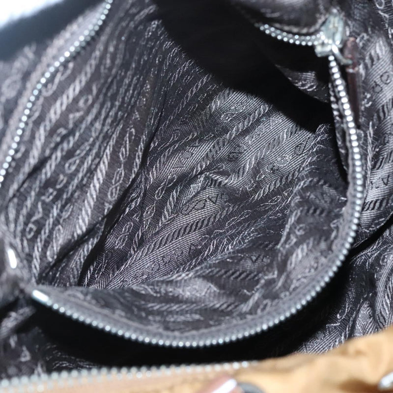 PRADA Hand Bag Nylon Brown Silver Auth 119649