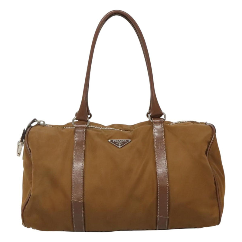 PRADA Hand Bag Nylon Brown Silver Auth 119649