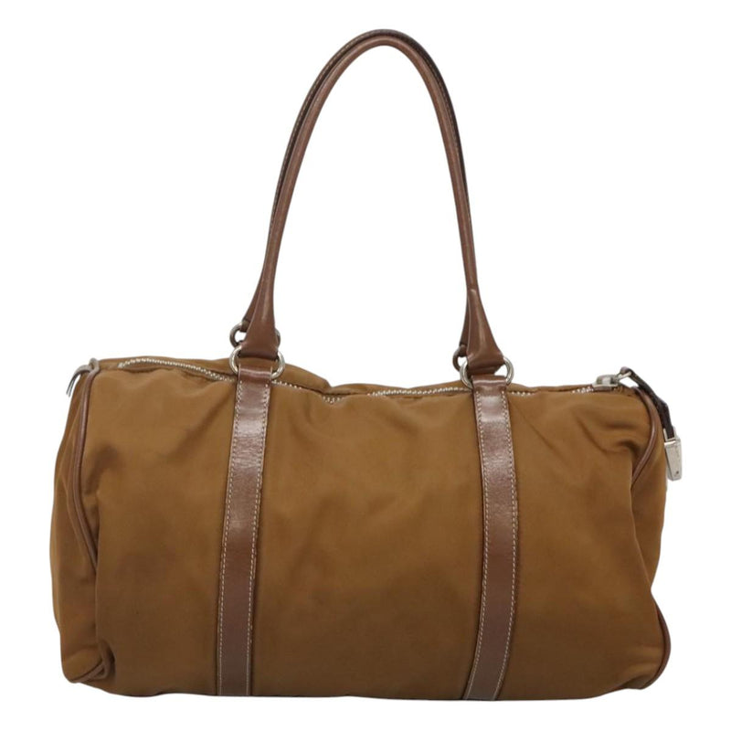 PRADA Hand Bag Nylon Brown Silver Auth 119649
