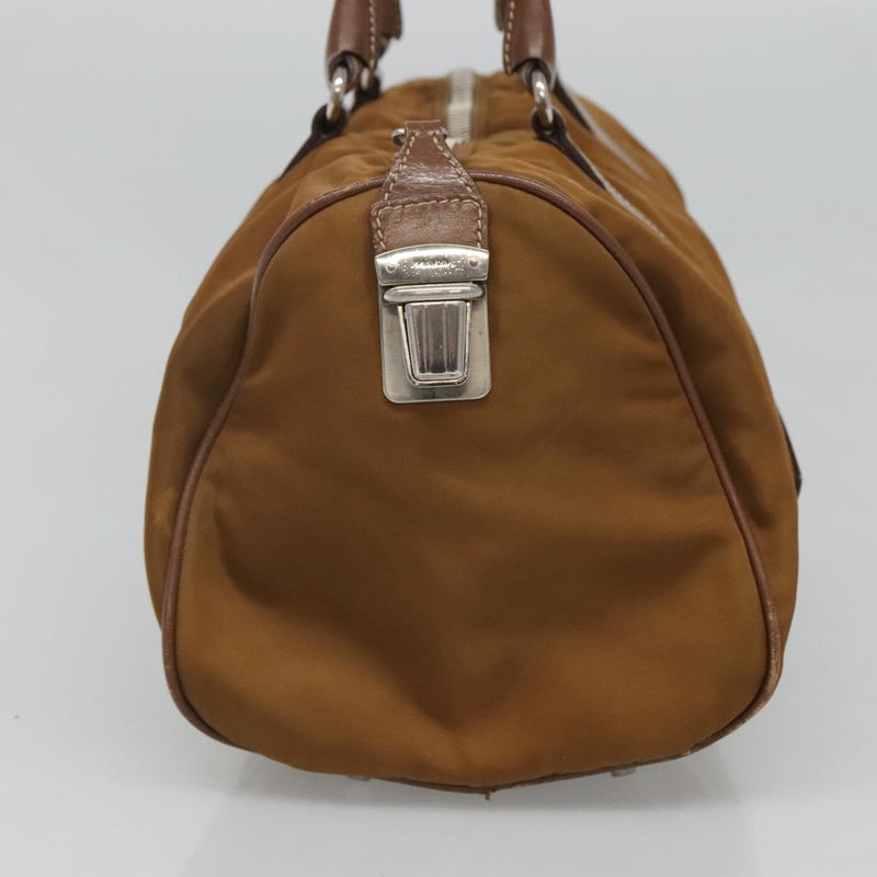 PRADA Hand Bag Nylon Brown Silver Auth 119649