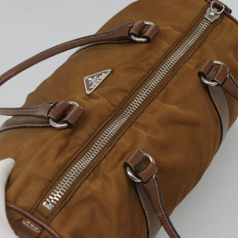 PRADA Hand Bag Nylon Brown Silver Auth 119649