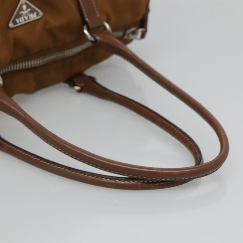 PRADA Hand Bag Nylon Brown Silver Auth 119649