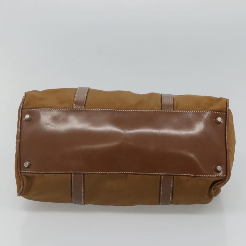PRADA Hand Bag Nylon Brown Silver Auth 119649