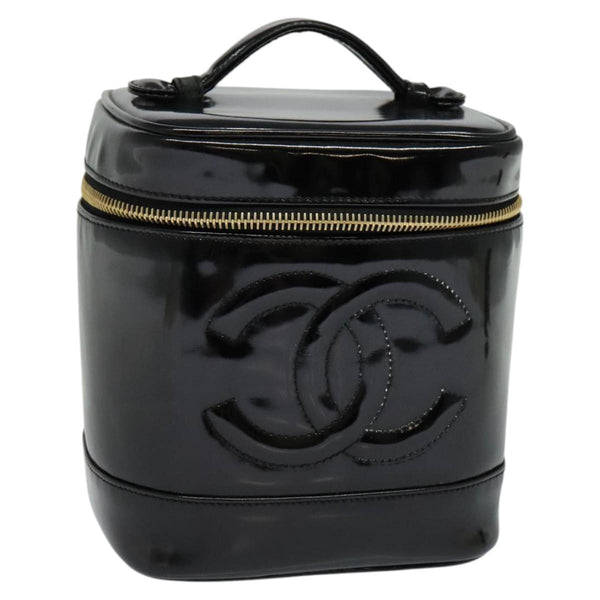 CHANEL COCO Mark Vanity Cosmetic Pouch Patent Leather Black CC Auth 119650