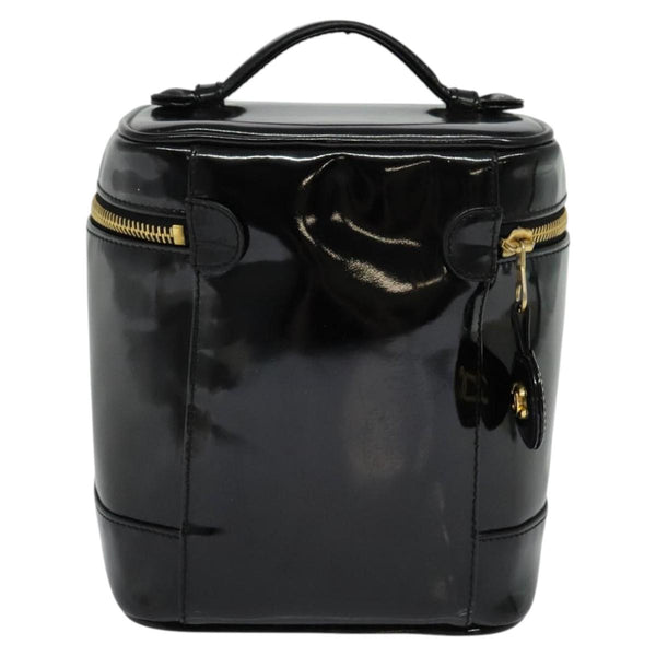 CHANEL COCO Mark Vanity Cosmetic Pouch Patent Leather Black CC Auth 119650