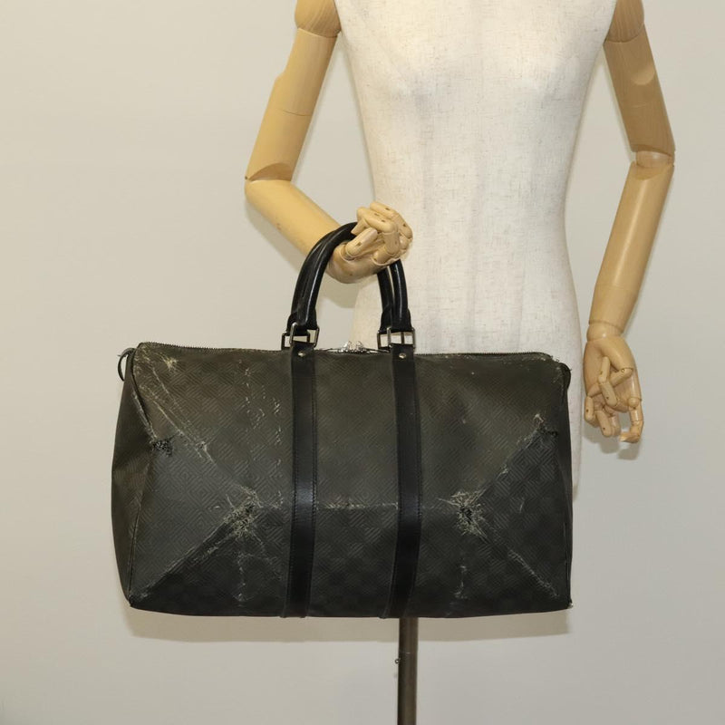 LOUIS VUITTON Damier Carbon Keepall 45 Boston Bag Black N41415 LV Auth 119664