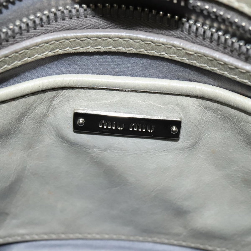 Miu Miu Hand Bag Leather 2way Gray Silver Auth 119688