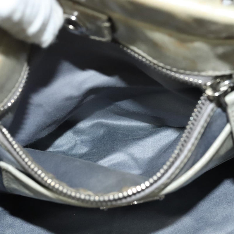 Miu Miu Hand Bag Leather 2way Gray Silver Auth 119688