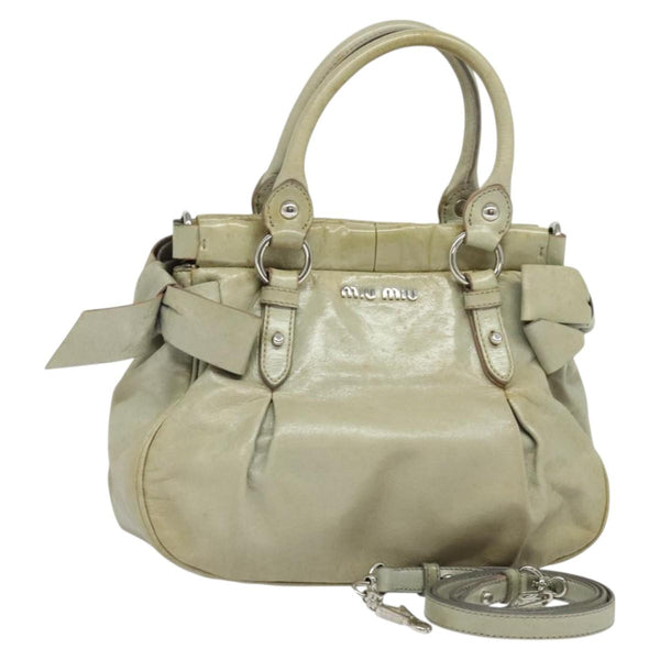 Miu Miu Hand Bag Leather 2way Gray Silver Auth 119688